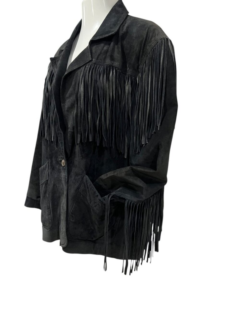 Learsi Vintage Western Fringe Suede Leather Jacket, Black, M - Picture 12 of 12